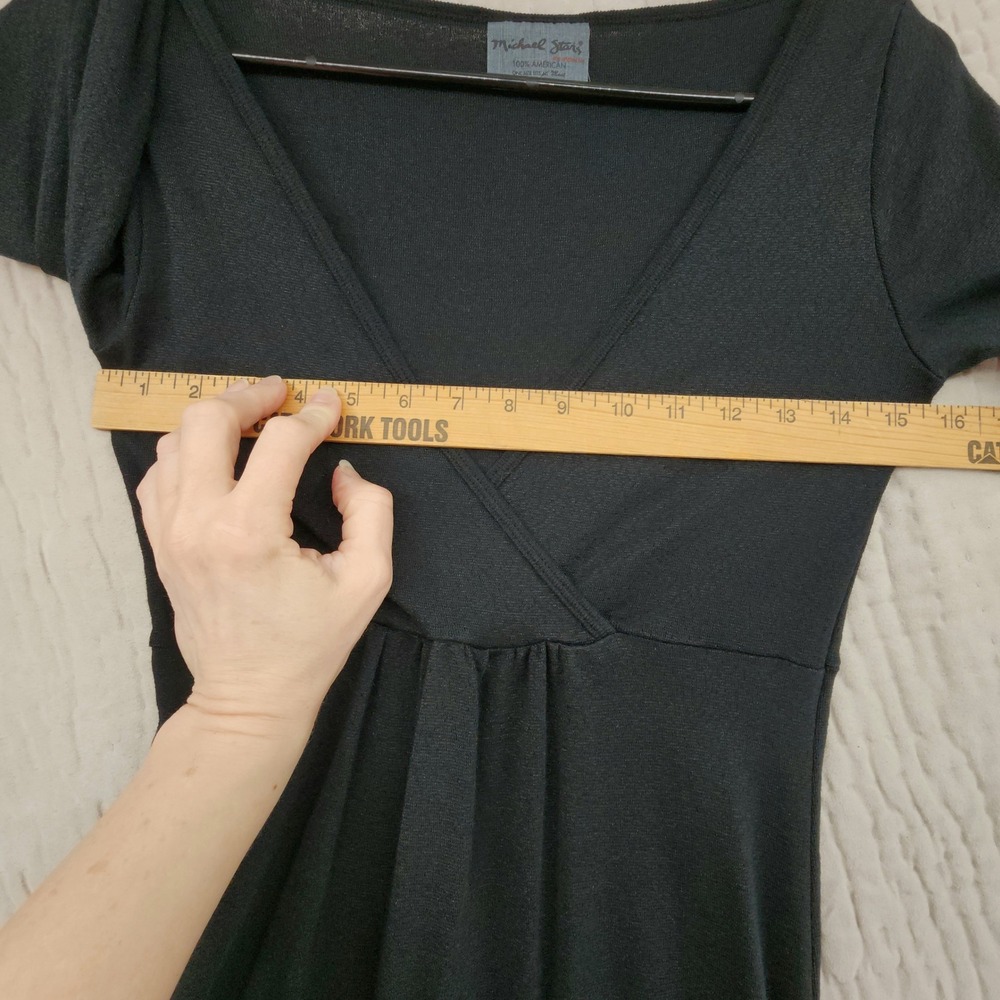 Michael Stars Dress One Size* Womens Black Surplice V-Neck Ribbed Knit Goth LBD - Picture 5 of 14